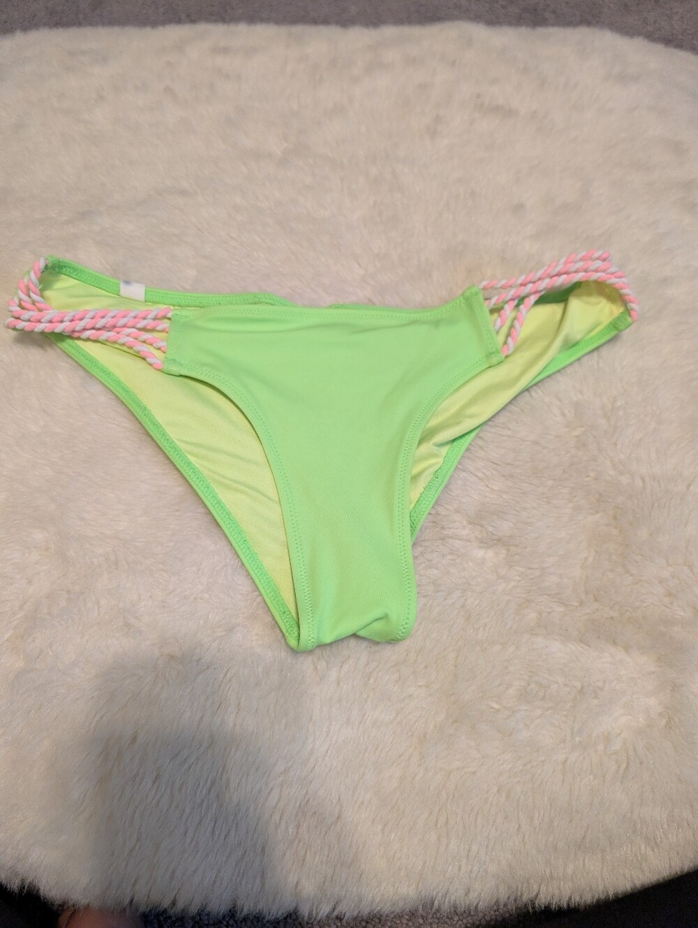 Victoria's Secret Neon Lime Bikini Bottom with Pink Cord Cheeky Hipkini
